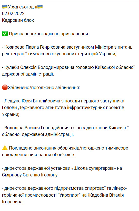 Кабмин согласовал назначение Алексея Кулебы главой Киевской ОГА и увольнение Володина 01