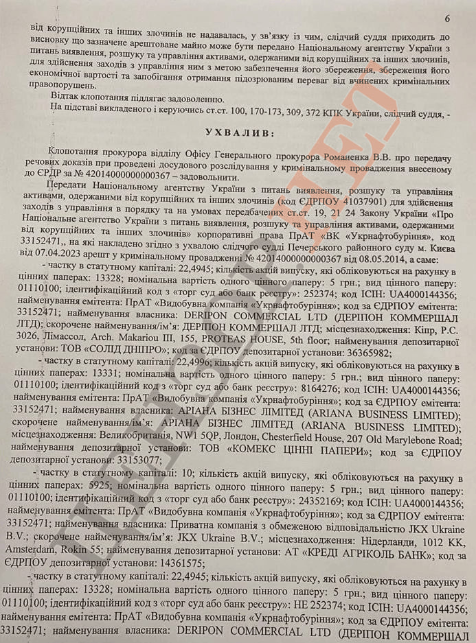 Court arrested Kolomoisky’s company Ukrnaftoburinnia and handed it over to ASMA’s balance sheet 06