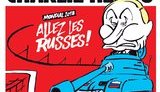 "Трагікомедія в Потьомкінському селі": журнал Charlie Hebdo до ЧС-2018 зобразив Путіна на танку на футбольному полі. ФОТО
