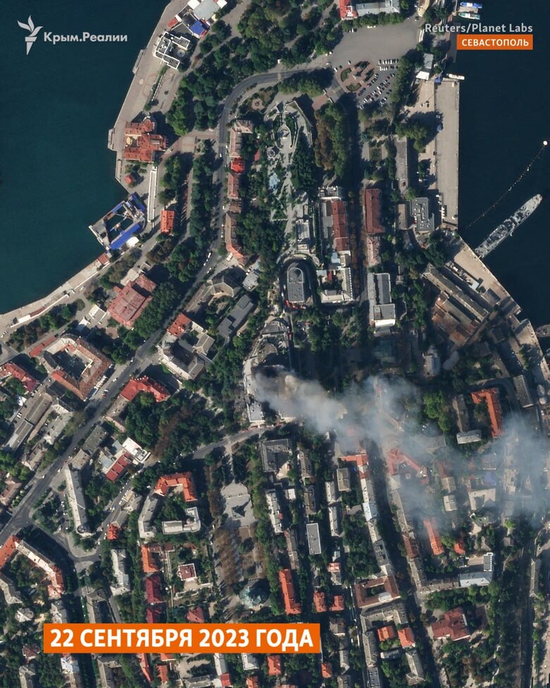 З’явилися перші супутникові знімки після удару по штабу Чорноморського флоту РФ 06