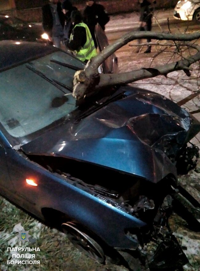 Нетрезвая женщина на BMW сбила электроопору и дерево, пытаясь сбежать от патрульных на Киевщине, - полиция 01