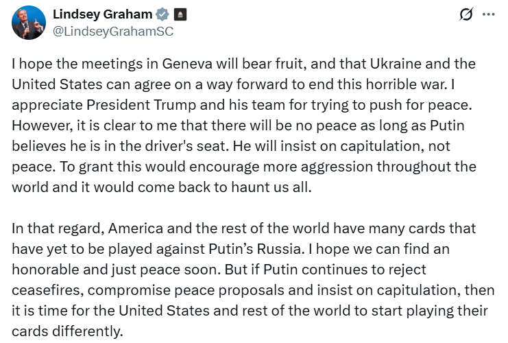 Сенатор Грем назвав умови для миру в Україні