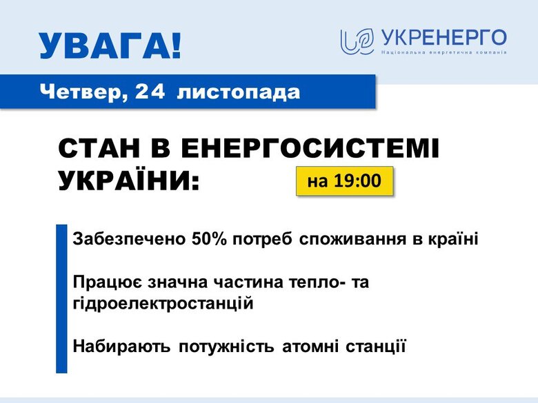 В Україні відновлено близько 50% електропостачання, - Укренерго 01