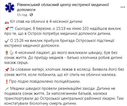 На Рівненщині померла 4-місячна дитина: на її обличчі заснув кіт 01