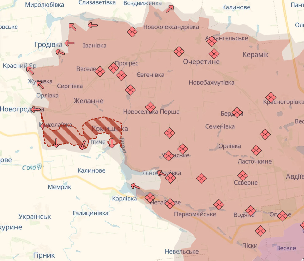 Карта просування росіян на Донеччині