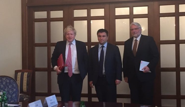 Foreign Minister Klimkin meets with counterparts Waszczykowski and Johnson in Kyiv. PHOTOS