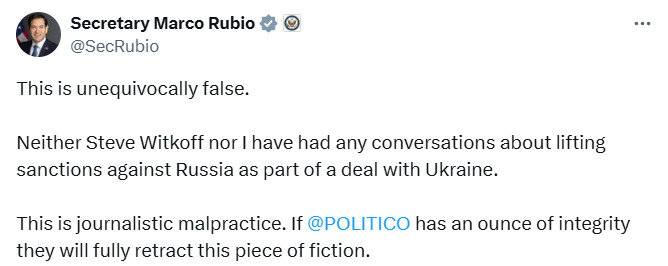 Рубіо заперечив, що США зніматимуть санкції з Росії
