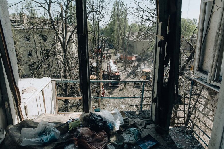 A building destroyed by Russian shelling