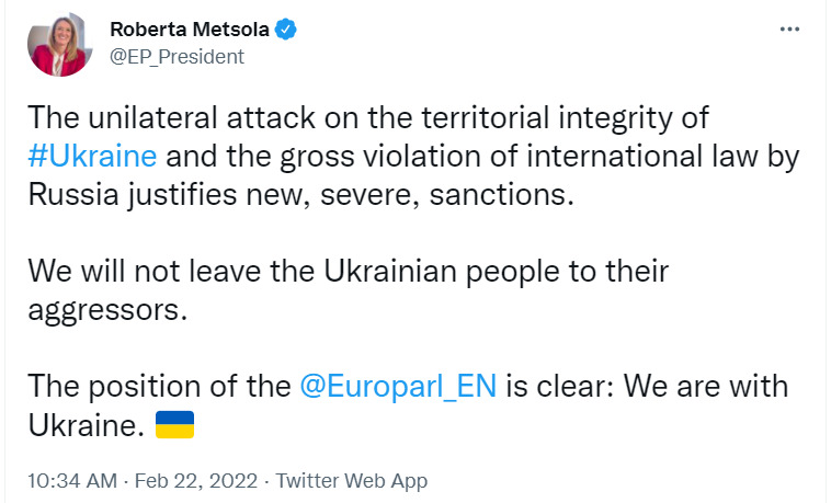 Россию ждут новые тяжелые санкции. Мы с Украиной! - президент Европарламента Метсола 01