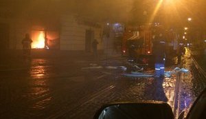 Extensive fire broke out in Lviv branch of Russian Sberbank at night. PHOTOS