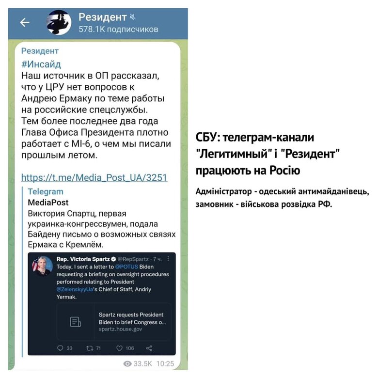 На защиту Ермака встал Telegram-канал, который СБУ объявила проектом ФСБ РФ 01