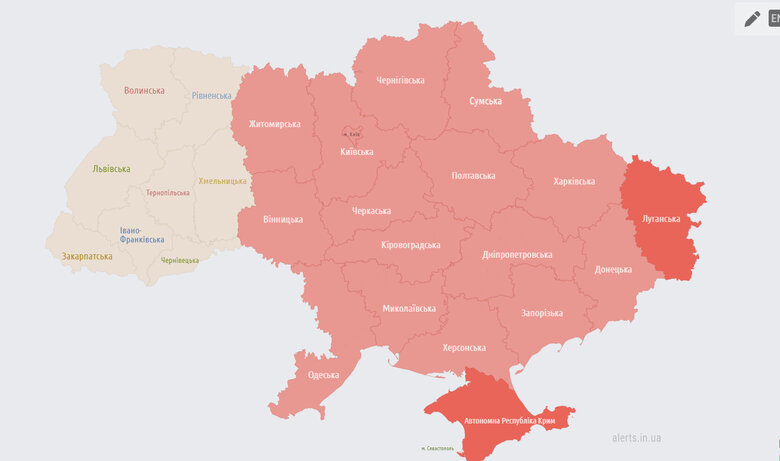 В большинстве областей Украины объявляли воздушную тревогу 01