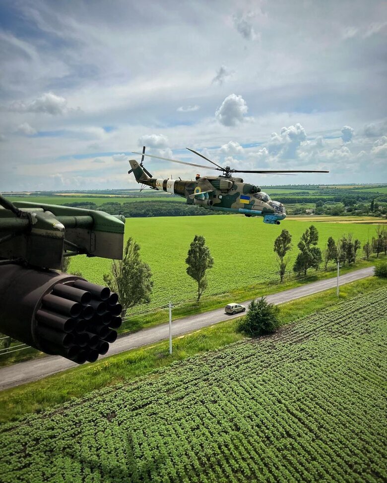 The work of a combat helicopter