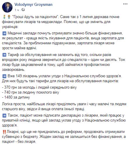Финансирование медучреждений по принципу деньги идут за пациентом началось в Украине, - Гройсман 01