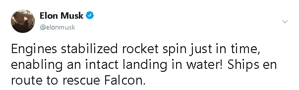 Перший ступінь ракети Falcon 9 з технічних причин не приземлився на космодром, його посадили в океан, - Маск 02