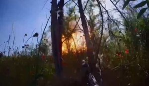 За мить до вибуху український розвідник зі стрілецької зброї збив ворожий FPV-дрон на Запоріжжі. ВIДЕО