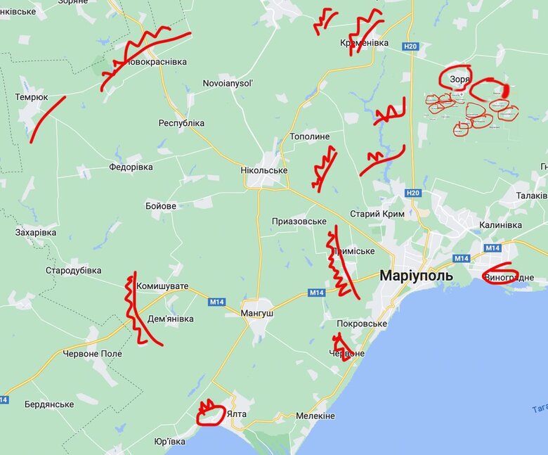 Росіяни будують ешелоновану оборону навколо окупованого Маріуполя, - Андрющенко  02