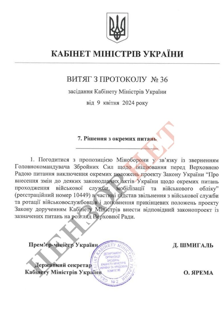 Витяг з протоколу засідання Кабміну.