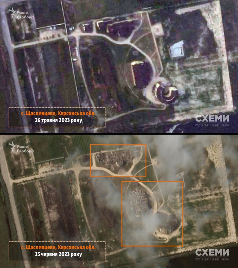 Спутниковые снимки последствий ударов по базам оккупантов возле Геническа 02