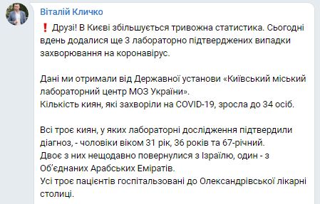 Три нові випадки коронавірусу підтвердили в Києві, - Кличко 01