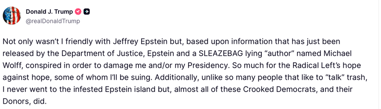 Трамп про відвідини острова Епштейна