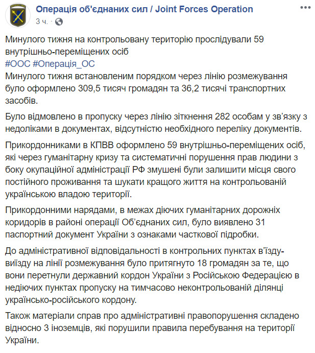 Украинские пограничники не пропустили через линию разграничения 282 человека из-за отсутствия документов 05