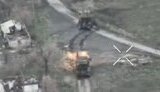 Russian tank catches fire during battle in Donetsk region