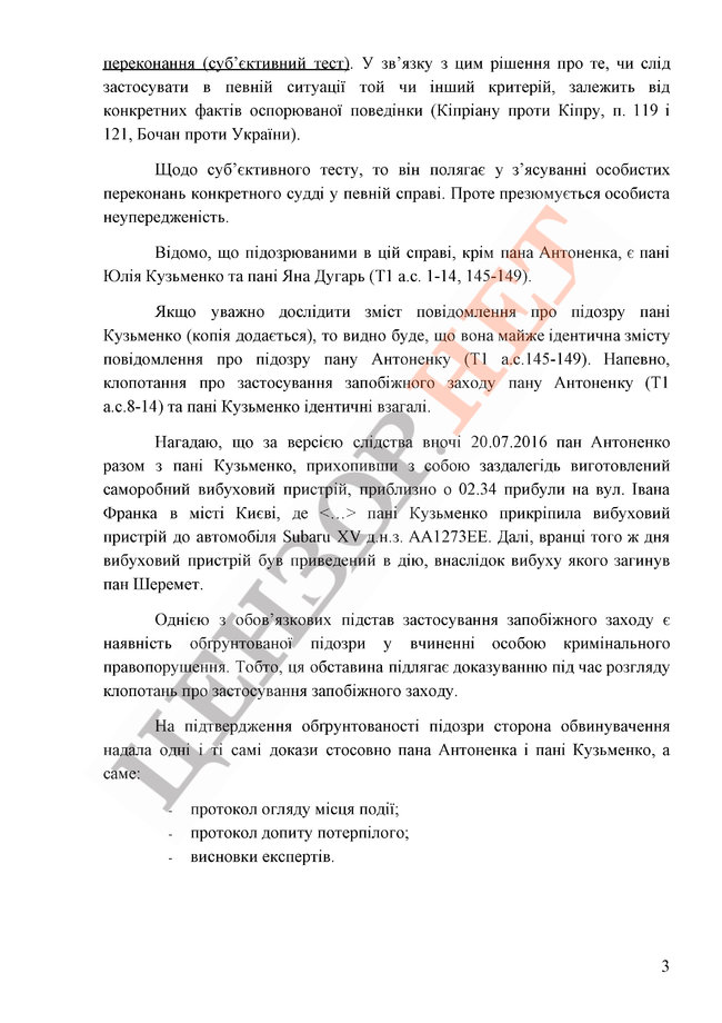 Убивство Шеремета: адвокат Антоненка заявив відвід суддям Фрич і Сливі 03