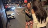 Moscow women argue over queue at petrol station