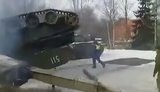 Russian SP gun overturns while being loaded on low bed truck in Kaliningrad Oblast. VIDEO