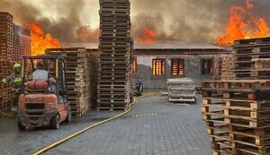 Due to night attack by Russian Federation, enterprise in Trebukhiv, Brovary district, is on fire. PHOTOS