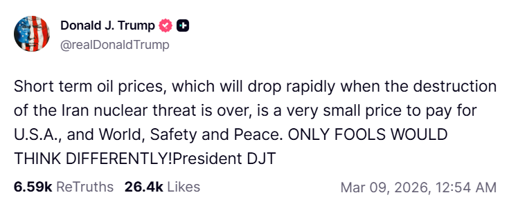 Трамп прокоментував зростання цін на нафту