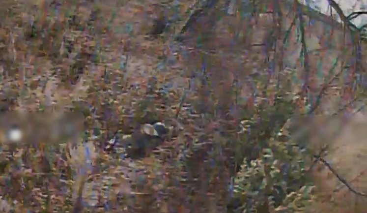 Окупант розвалився на траві, а бійці 60-ї бригади поцілили у нього дроном. ВIДЕО