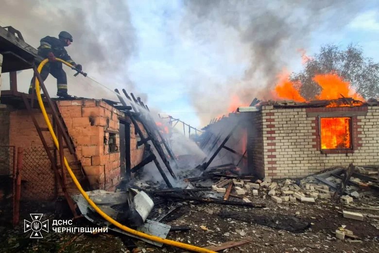 In Chernihiv Oblast, following Russian strikes, emergency services extinguished the fires: three people were injured