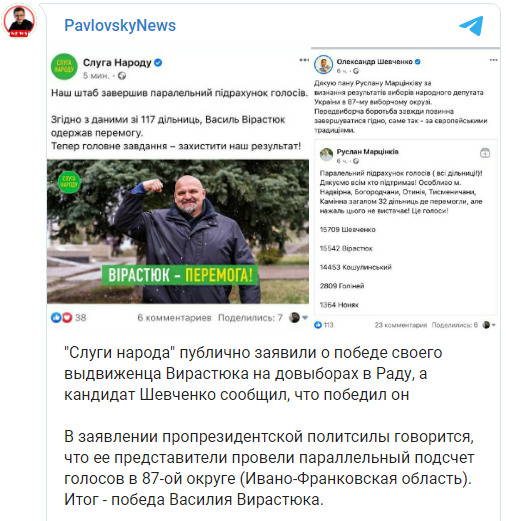 Вірастюк і Шевченко заявили про свою перемогу на довиборах до Ради у 87-му окрузі 01