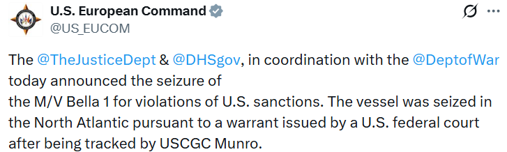 США захопили танкер Bella (Marinera), пов’язаний з РФ