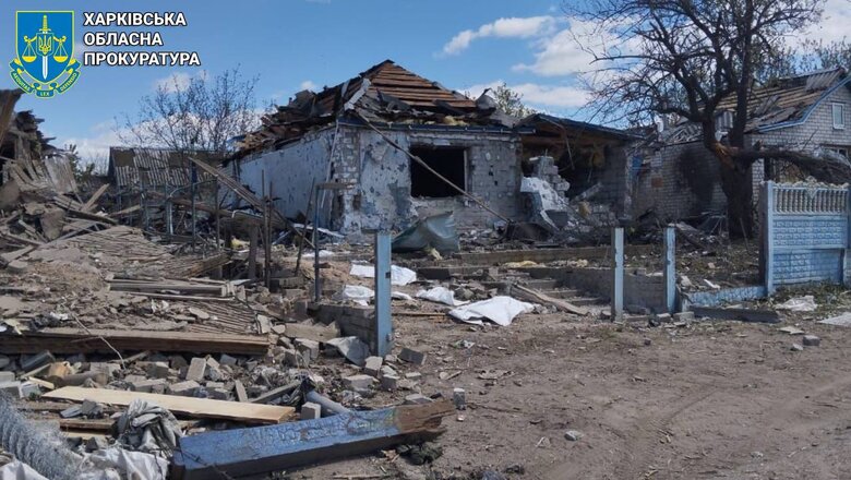 Aftermath of Russian shelling of the Kupiansk district on 28 April