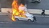 Russian jet-powered "Shahed" struck car right on road: vehicle burst into flames, and people tried to rescue driver. VIDEO