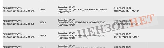 Коли запровадять санкції і депортують члена політради Слуги народу Вадима Слюсарєва, який десятки разів порушував режим санкцій і незаконно літав до Криму через Москву? ДАНІ БАЗИ АВІАКВИТКІВ РФ 06