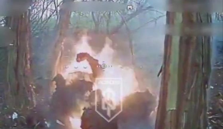 Оккупант, охваченный мощным пламенем, горит в перелеске под наблюдением украинского дрона. ВИДЕО 18+