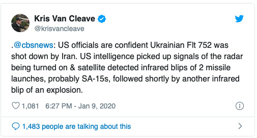 Власти США считают, что самолет МАУ был сбит Ираном, - американские СМИ 01