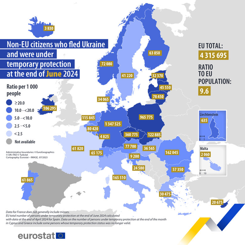 Громадяни країн, які не входять до ЄС, які втекли з України та перебували під тимчасовим захистом станом на кінець червня 2024 року
