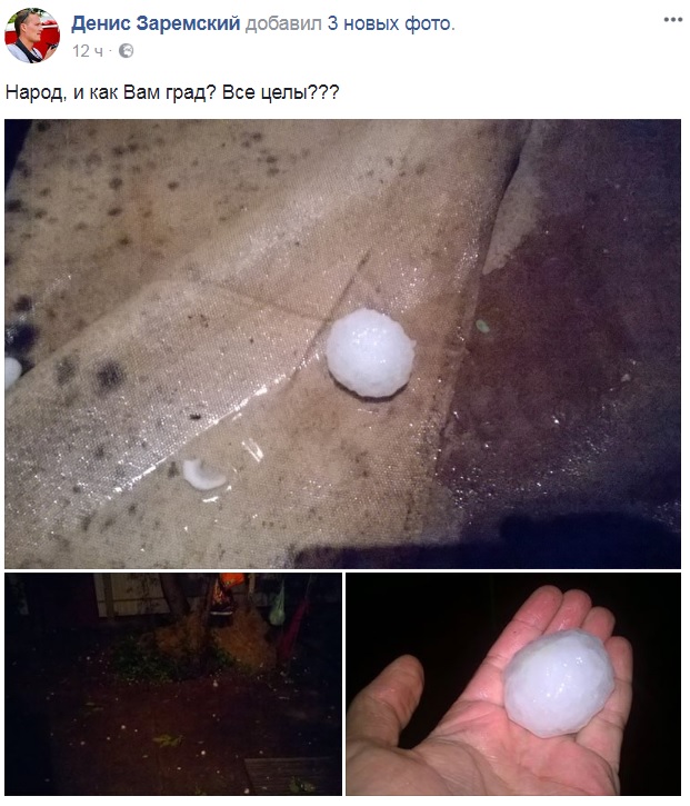 У Бердичеві аномально великий град побив вікна будинків і потрощив автомобілі 01