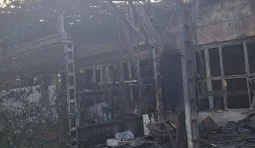 Destroyed warehouse in Lviv