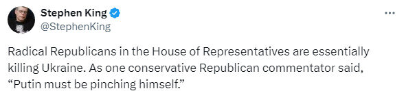 Стівен Кінг про затримку допомоги Україні