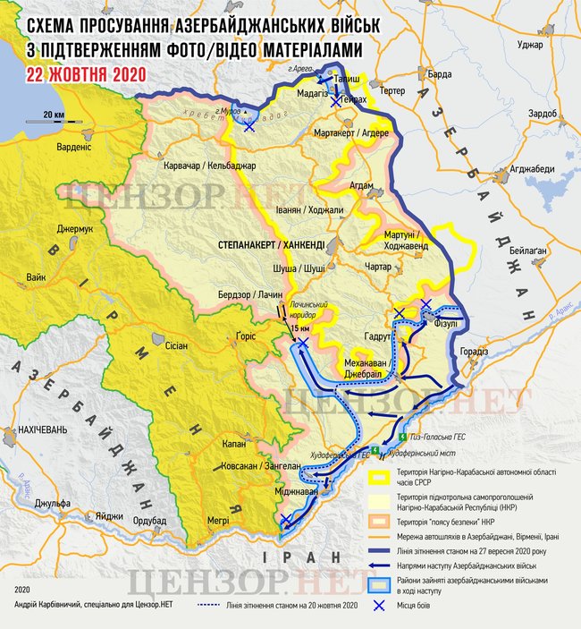 Азербайджанские войска в 15 км от Лачина: карта и анализ войны в Карабахе по состоянию на 22 октября 01