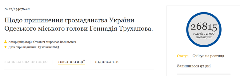 Петиція про позбавлення Труханова громадянства зібрала 25 тис. голосів