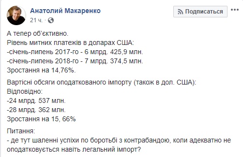Адекватно налогом не облагается даже легальный импорт, - Макаренко 01