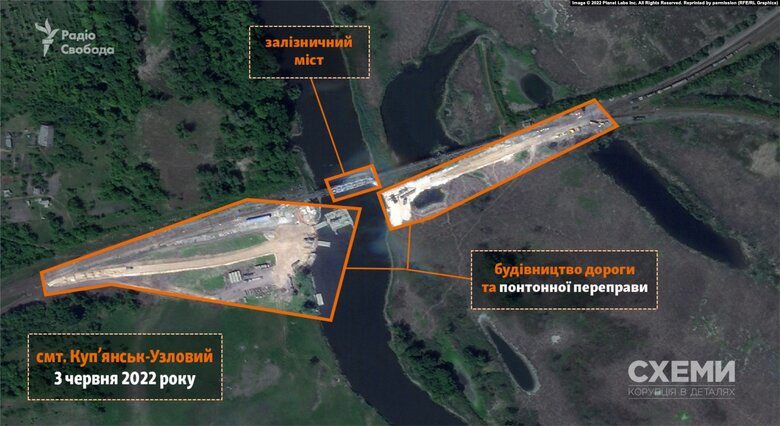 Супутник зафіксував будівництво окупантами переправи біля селища Куп’янськ-Вузловий на Харківщині, - ЗМІ 02