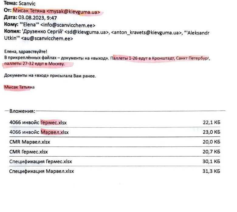 Директорка відділу логістики Київгуми Мисак листувалася безпосередньо з представником російської фірми, - ЗМІ 05